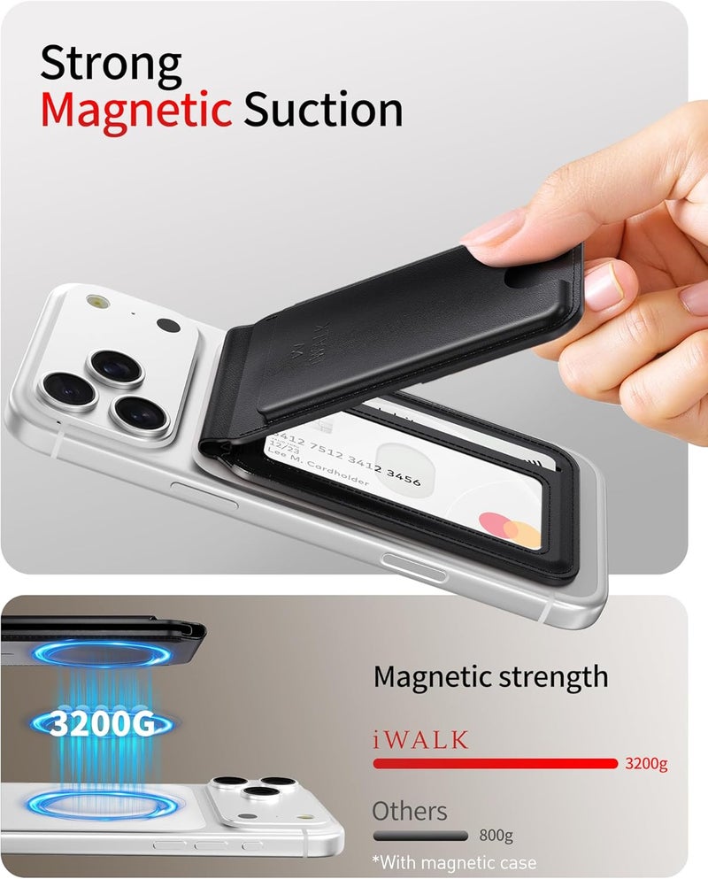 iWalk Stronger Magnetic Wallet, Upgraded for MagSafe Wallet, RFID Blocking, 5 Card Holder with Adjustable Stand, Slim Leather Phone Wallets for iPhone 17/16/15/14/13/12 Series, iPhone Wallets - Image 2
